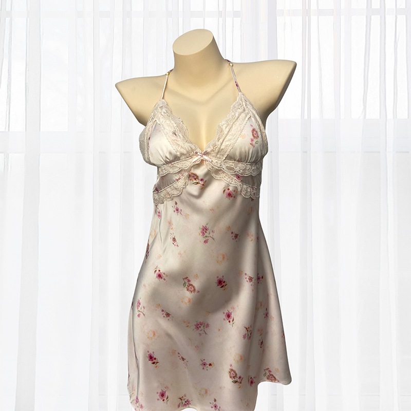 Blush Petal Satin Lace Slip Dress