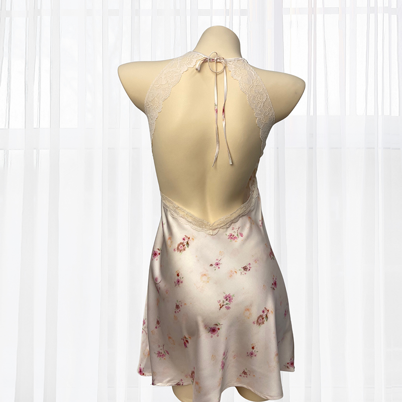 Blush Petal Satin Lace Slip Dress