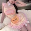 Cute Apron-Style Striped Lingerie Dress Set