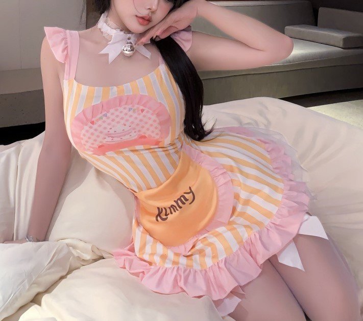 Cute Apron-Style Striped Lingerie Dress Set