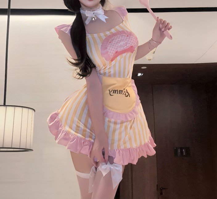 Cute Apron-Style Striped Lingerie Dress Set