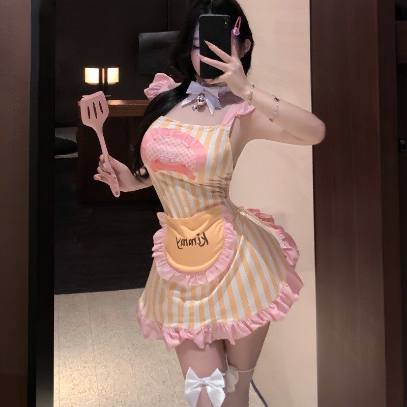 Cute Apron-Style Striped Lingerie Dress Set