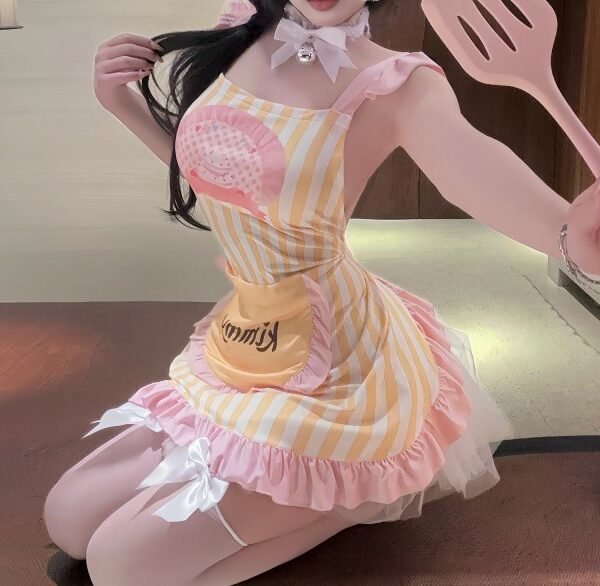 Cute Apron-Style Striped Lingerie Dress Set