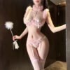 Fuzzy Trim Tease Garter Lingerie Set
