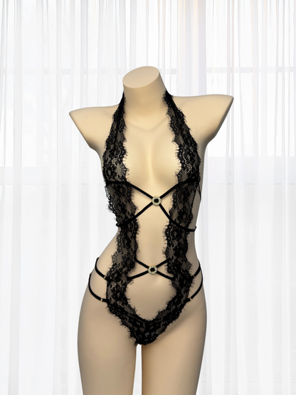 Midnight Ribbon Lace Teddy