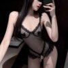 Sheer Polka Dot Lace Bodysuit Lingerie Set