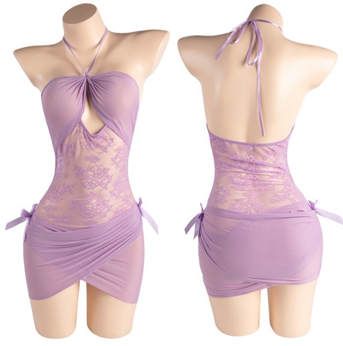 Soft Halter Cut-Out Lingerie Dress Set